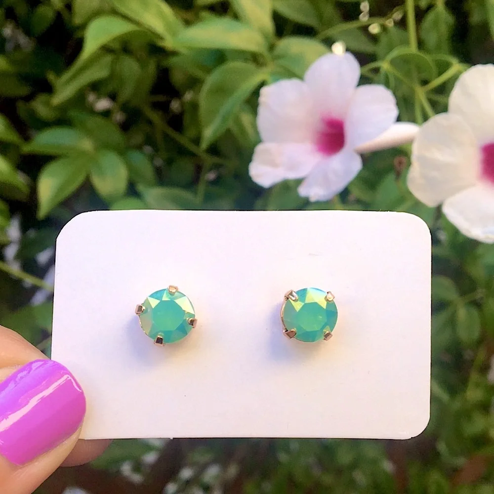 Pacific Green Opal Aurora Borealis Crystal Stud Earrings
